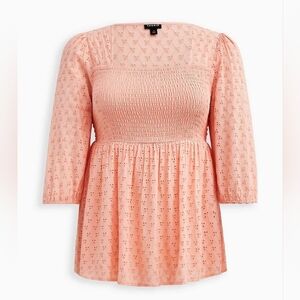 Torrid Voile Eyelet Smocked Babydoll Top